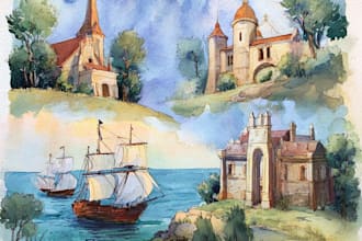 draw original watercolor landscape or architecture art