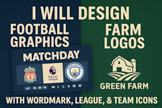 design football graphics and farm logo with wordmark, league, and team icon