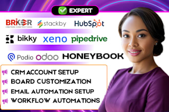 setup bikky briker xeno crm pipedrive honeybook crm podio crm odoo monday crm