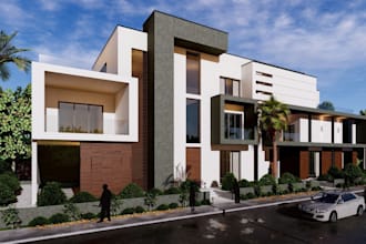 construct modern buildings, exterior design, landscape,villa render, revit model