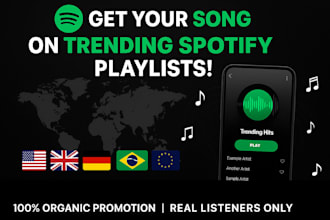 place your song on trending spotify songs playlists in USA UK, germany, brazil