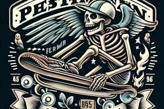 design high quality skeleton riding skateboard logo with t shirt design