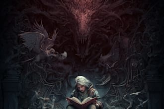 draw detailed  fantasy book cover,ebook  cover illustration