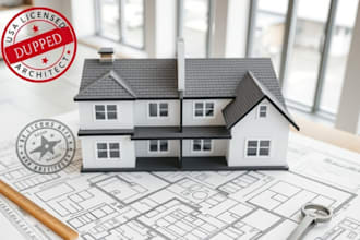 draw stamped home construction plans, USA licensed architect, duplex design