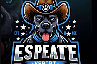 create mascot vintage cowboy hat pitbull dog logo