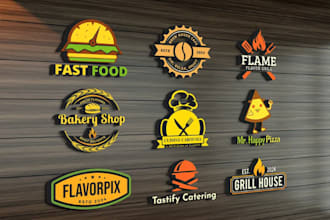 do restaurant, fastfood, BBQ, food truck and 3d food logo design