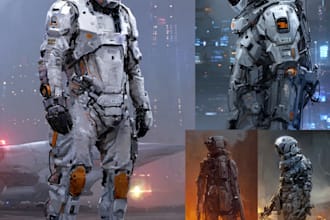 design robots and concept art of futuristic mecha