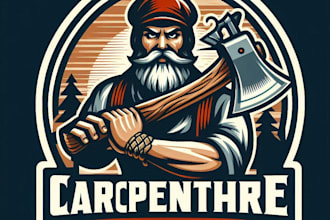 design high quality axe carpentry wood workers mascot logo with t shirt design