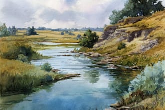 draw a watercolor landscape illustration