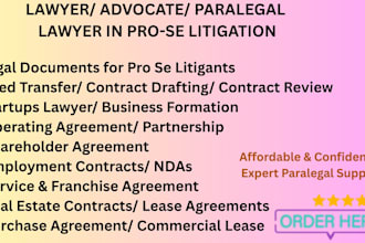 legal assist in pro se case, be paralegal, lawyer, litigation lawyer