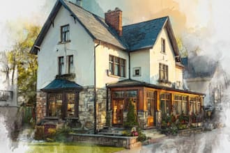 create house or building photo into watercolor art