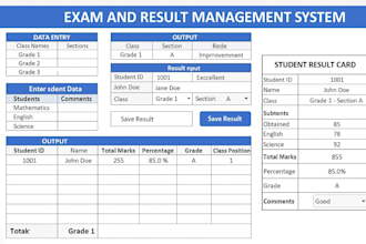 school college result management in excel automated grades