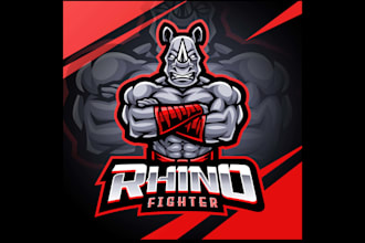 design unique rhino gym esport mascot logo  with unlimited revision