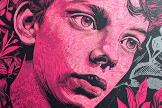 draw a portrait drawing in linocut illustration