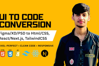 convert your figma, xd or PSD design into responsive HTML, react or nextjs code