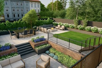 design landscape, home garden, pool, patio, villa landscape