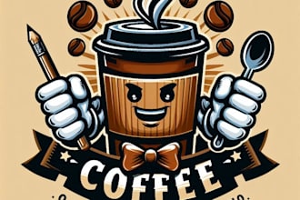 design high quality coffee mascot logo with t shirt design