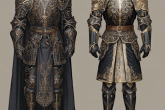 design concept art of fantasy clothes or armor
