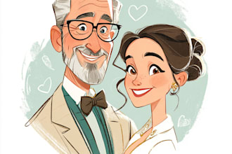 draw couple and wedding cartoon portrait illustration