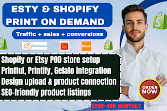set up esty shopify print on demand store with printful, printify, gelato