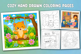 draw cute kawaii doodle bold and easy cozy coloring book pages