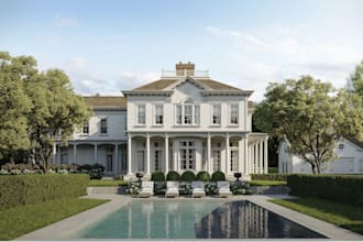 visualize 3d villa facade, building rendering for architect, developer, airbnb