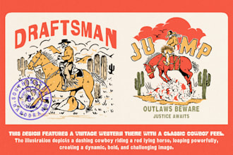 draw western cowboy vintage illustrations