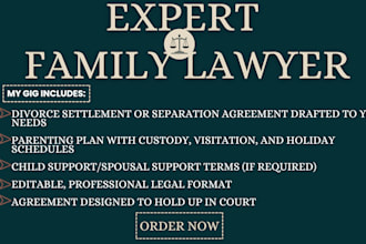 draft divorce settlement, separation agreement, and co parenting terms