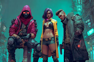 design cyberpunk and fantasy character splash art