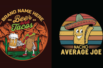 create retro food tacos mexican t shirt logo design