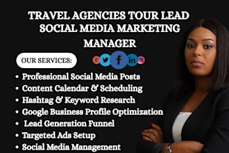 manage social media for travel agencies, tourism, tours and excursions planner