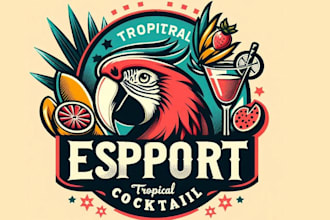 design esport retro parrot tropical cocktail logo