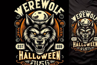 do vintage werewolf logo and spooky halloween t shirt design