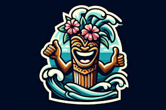 design tiki surfing logo with t shirt for your business