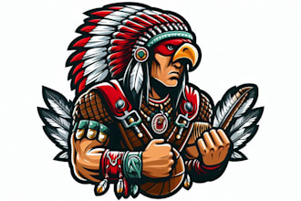 design unique chief hawk logo with t shirt in just two day