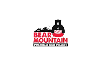 design awesome bear mountain BBQ pellets logo