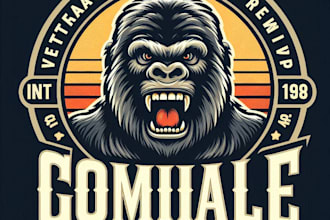 do make a vintage gorilla head mascot logo t shirt design