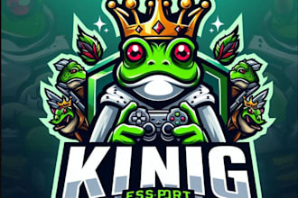 design esport cartoon frog king logo