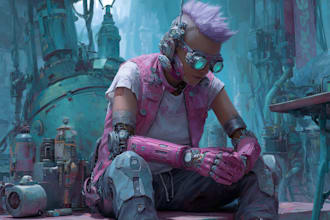 design cyberpunk and fantasy character splash art