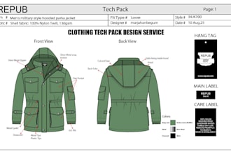 design flat sketch color cad tech pack for garments clothing