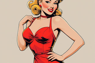 draw a pin up girl and pin up girl illustration