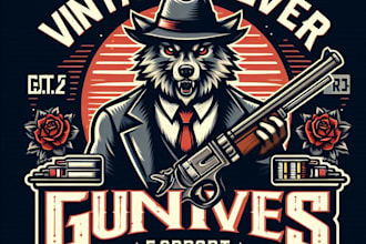 make a vintage wolves gunner esporta mascot logo t shirt design