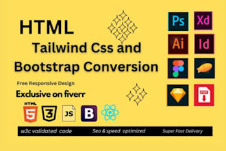 convert to PSD or figma  to HTML tailwind css or bootstrap 5