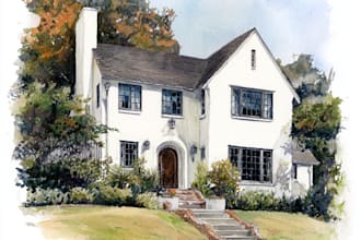 watercolor paint a house portrait