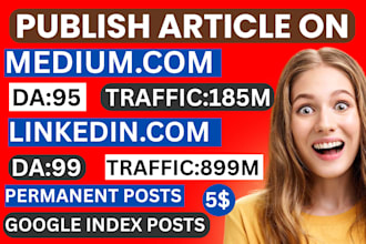 write and publish your article on medium,com and high da guest post