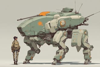 create anime style mecha robot illustrations