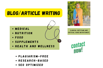 write medical, nutrition, food and supplements blog