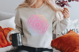 create a watercolor feminine hand drawn mandala logo
