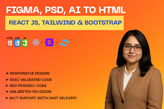 do figma to html responsive website with react js bootstrap5