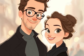 draw cartoon disney couple portrait